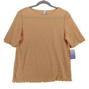 Stars Above Pajama Top Small Orange Knit TShirt Ruffled Textured Lounge Sleep Pj